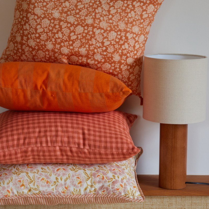 Housse de coussin vichy rose terracotta - bonheur du jour