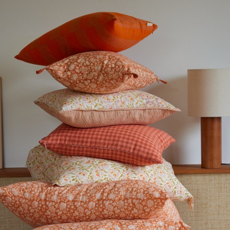 Housse de coussin vichy rose terracotta coton - Bonheur du Jour - Lili Margaret