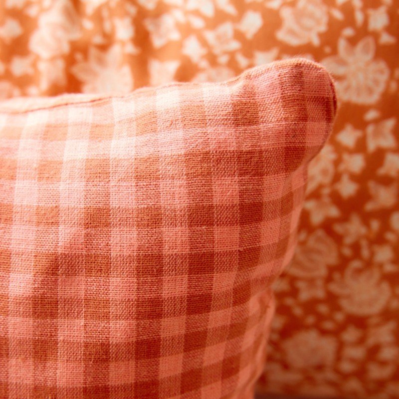 Housse de coussin vichy rose terracotta - bonheur du jour