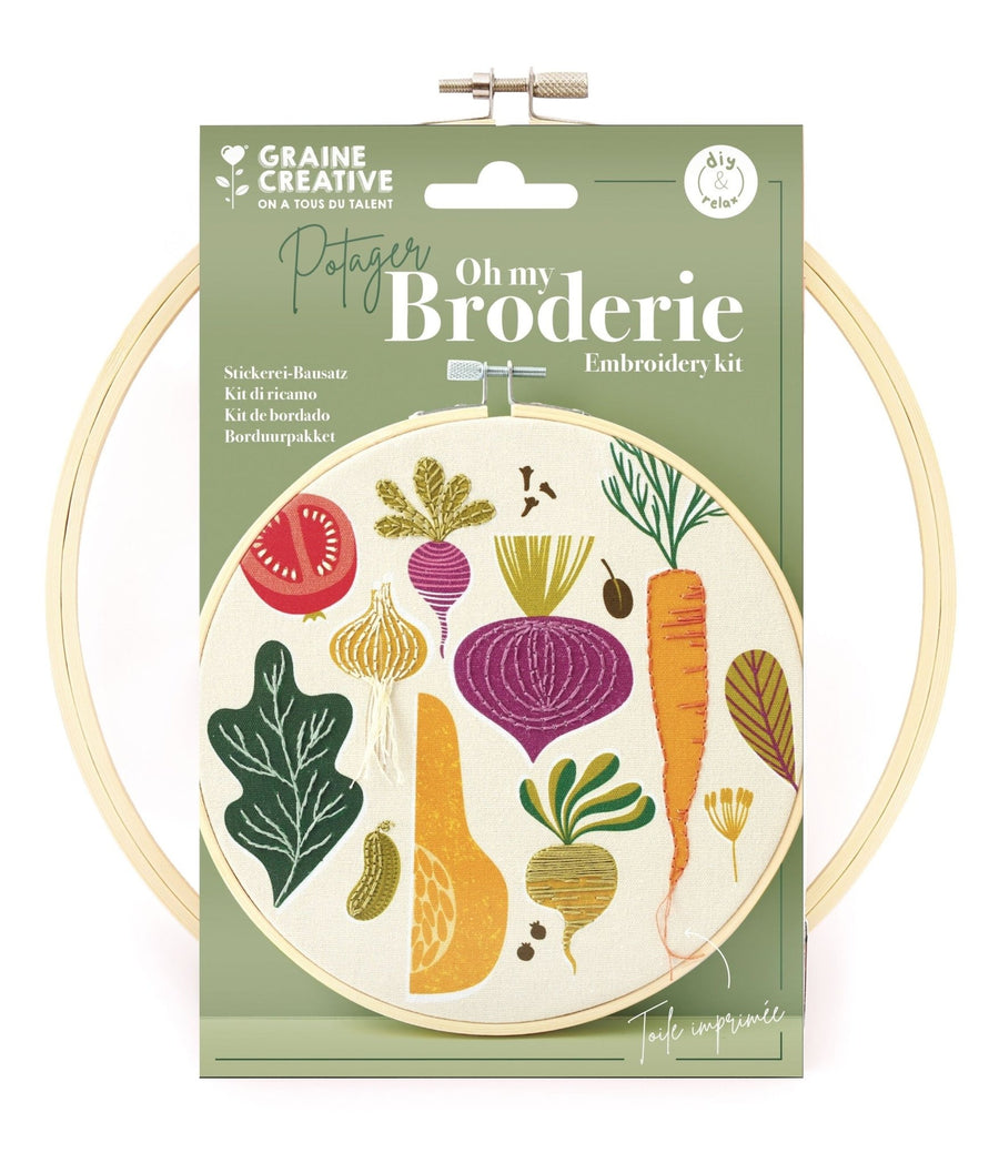 Kit broderie débutant - motif potager ø20cm