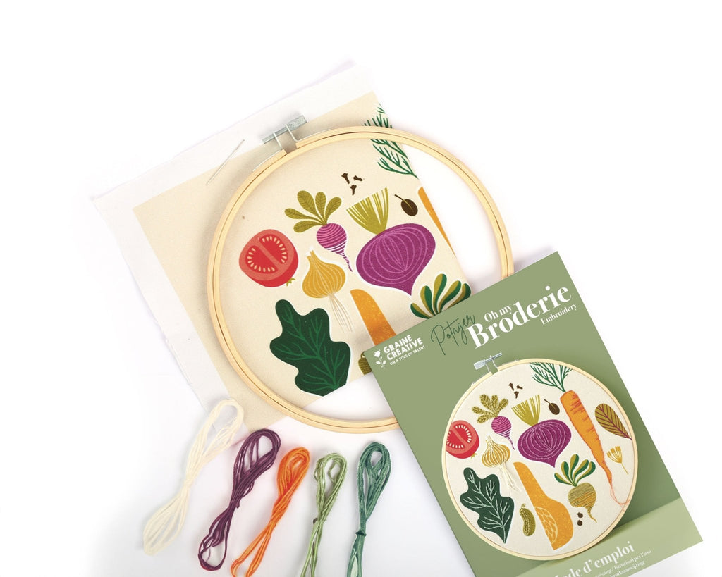 Kit broderie débutant – motif potager ø20cm