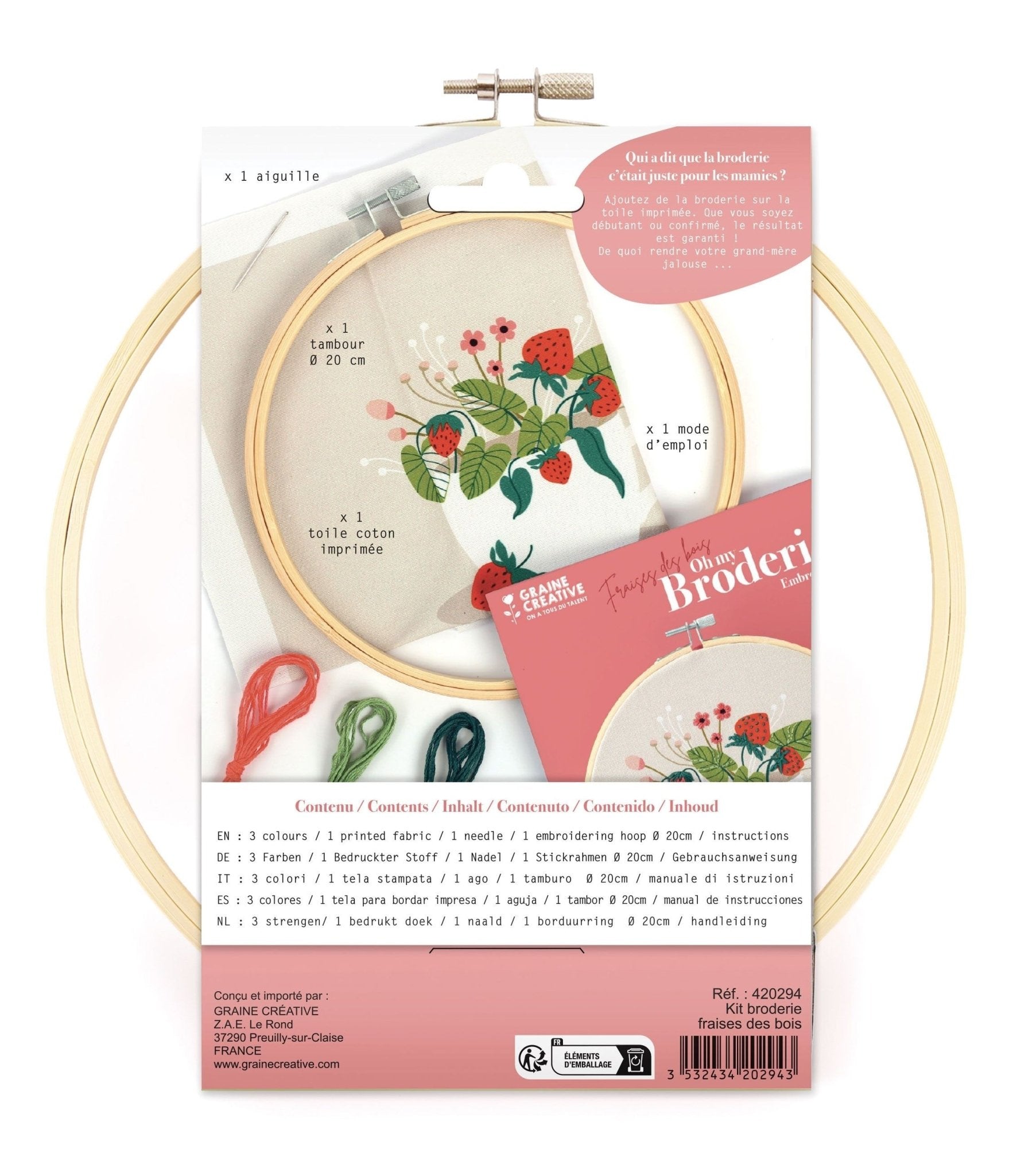 KIT BRODERIE FACILE – MOTIF FRAISE DES BOIS Ø20 CM - Lili Margaret