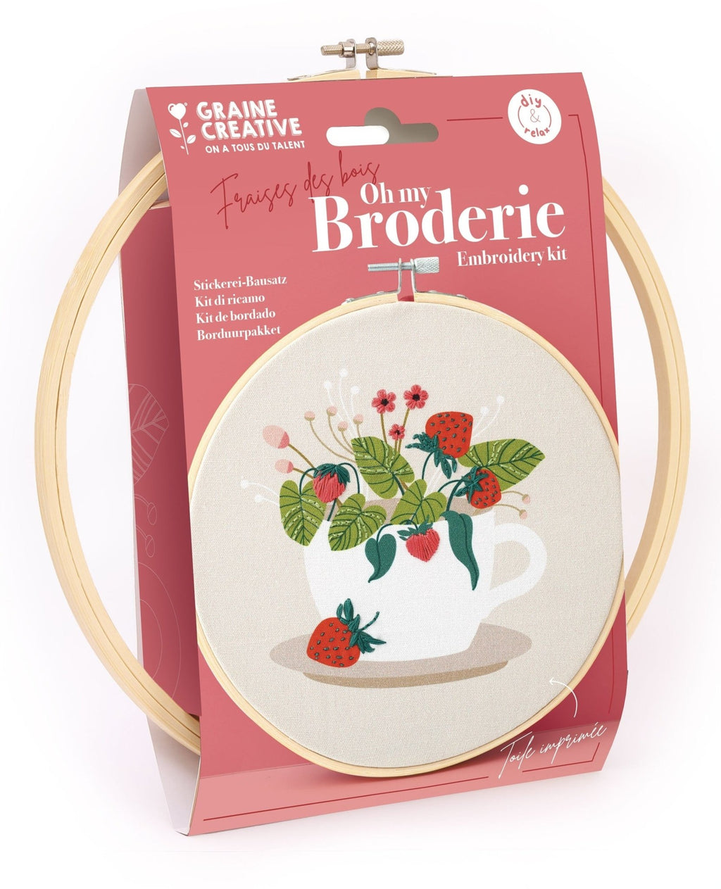 Kit broderie facile – motif fraise des bois ø20 cm