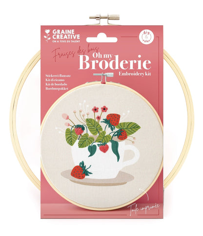 KIT BRODERIE FACILE – MOTIF FRAISE DES BOIS Ø20 CM - Lili Margaret