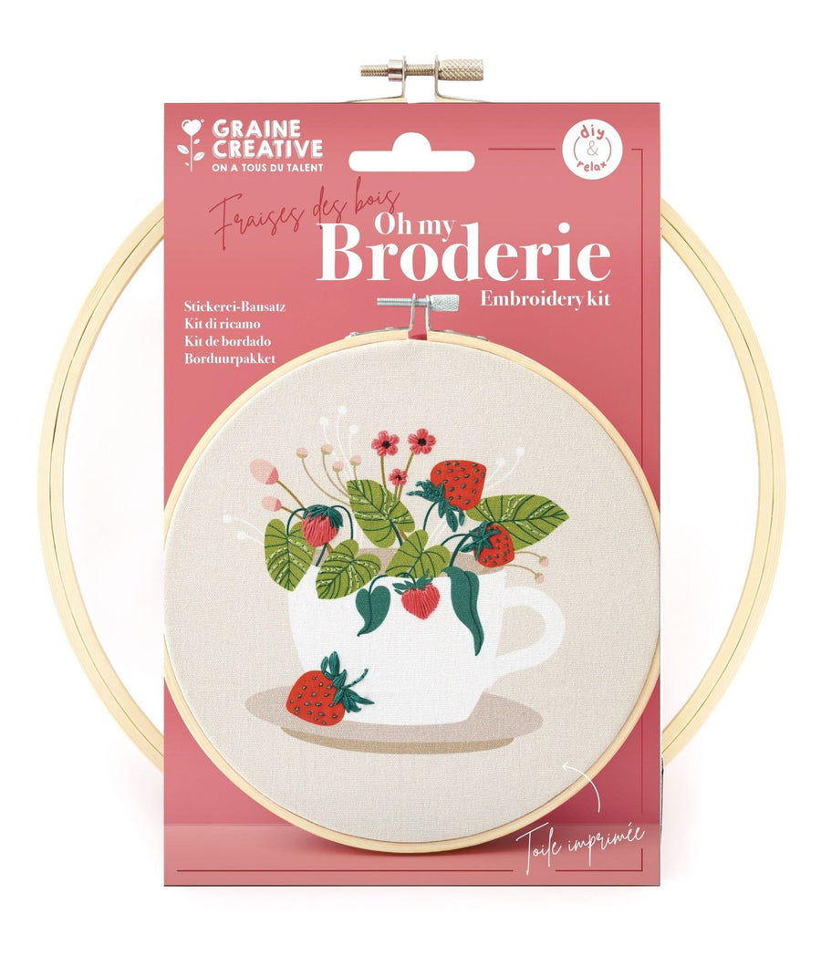 Kit broderie facile - motif fraise des bois ø20 cm