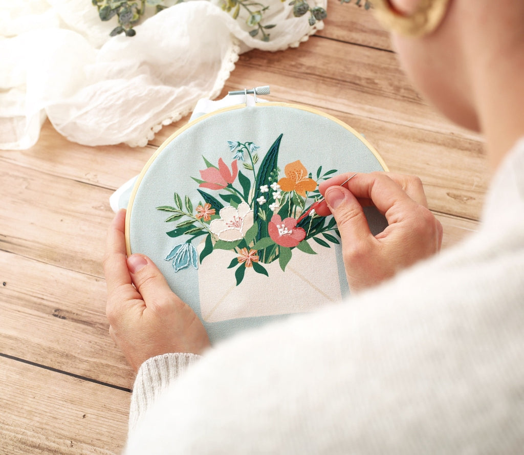 Kit de broderie fleurs facile ø20cm