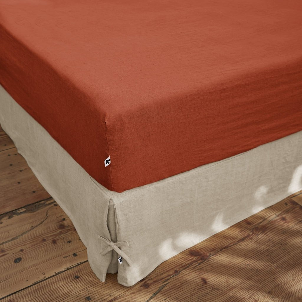 Drap-housse en lin lavé Soline Paprika - L’Effet Papillon