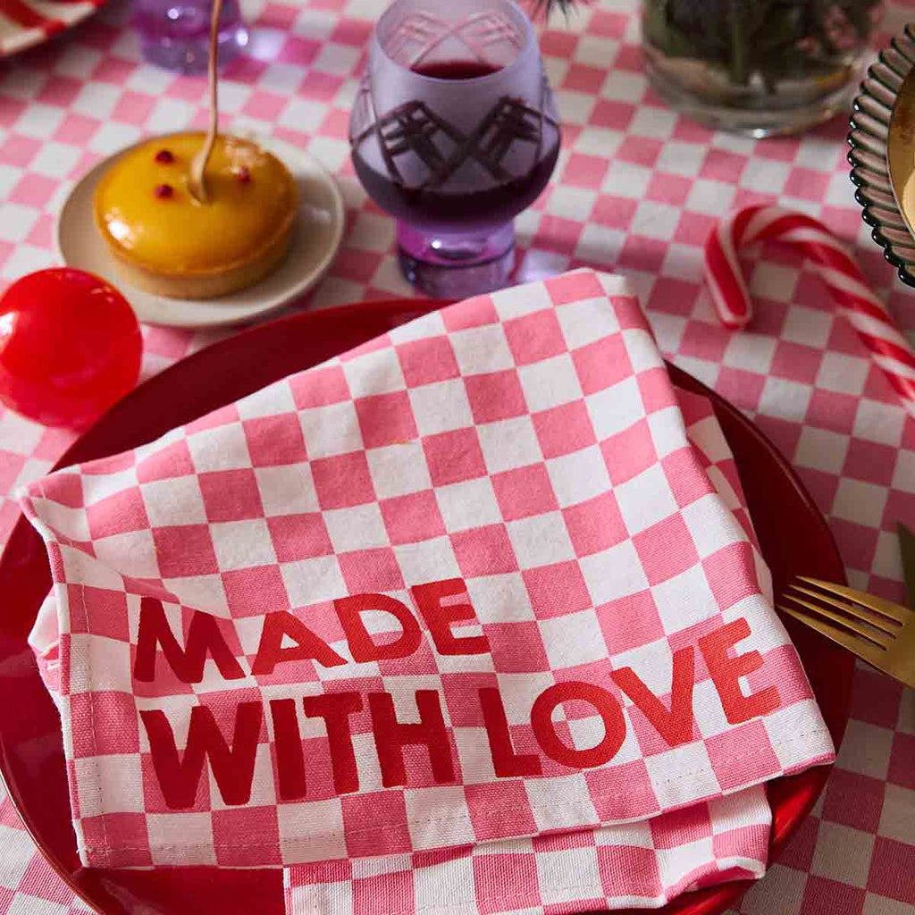 Lot de 2 serviettes - Josephine Damier Strawberry Made with love