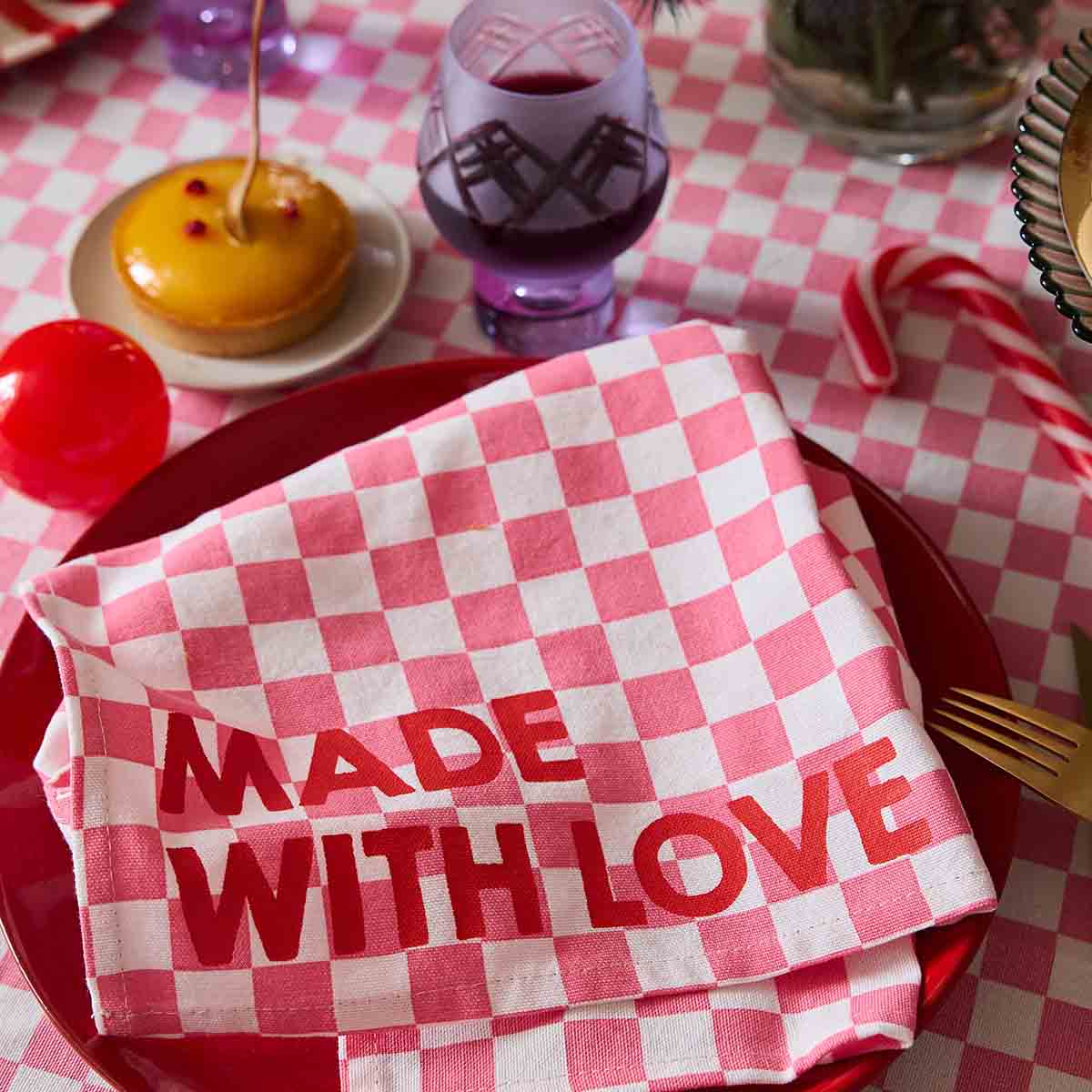 Lot de 2 serviettes - Josephine Damier Strawberry Made with love