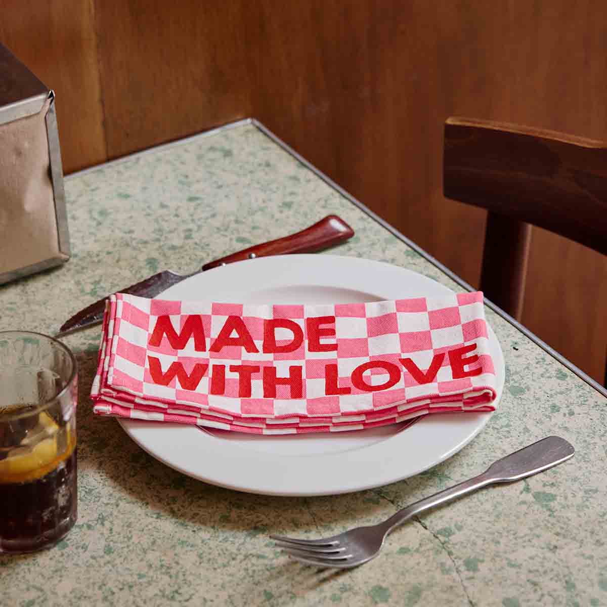 Lot de 2 serviettes - Josephine Damier Strawberry Made with love