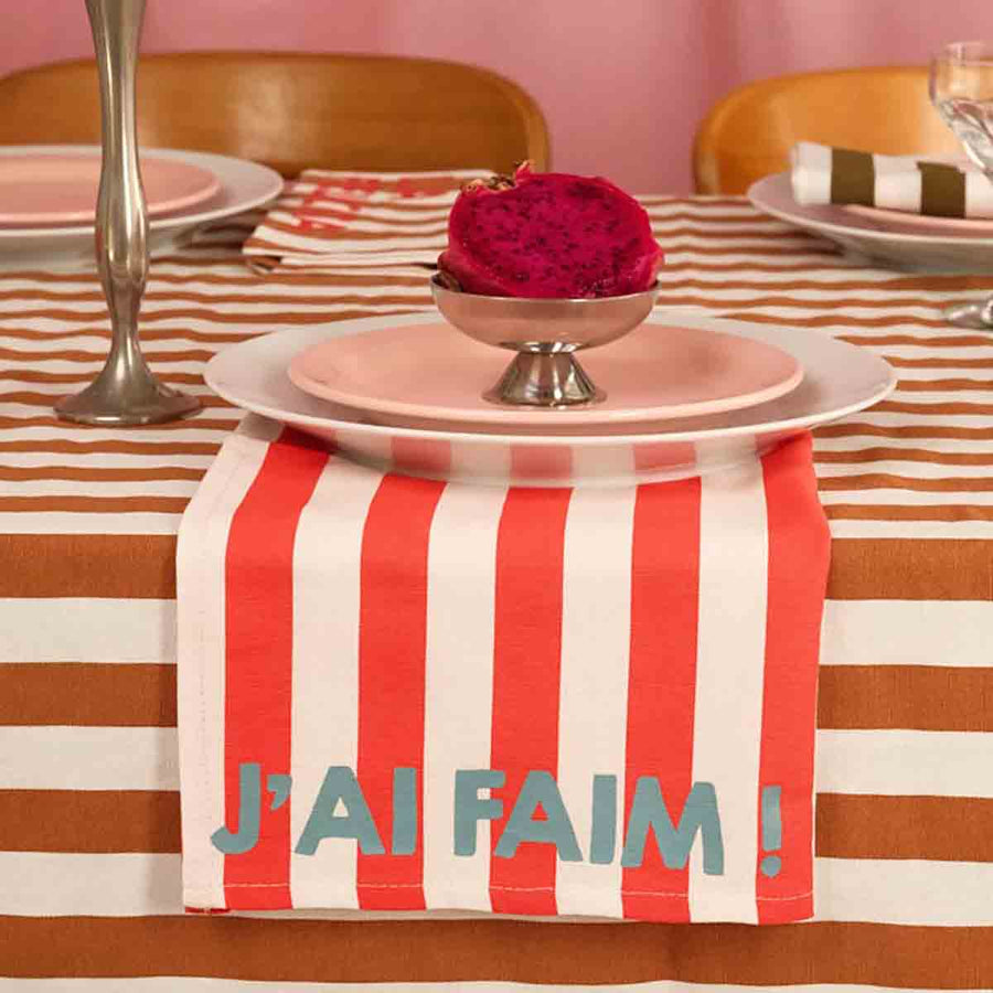 Lot de 2 serviettes - Josephine Rayures Cerise J'ai faim !