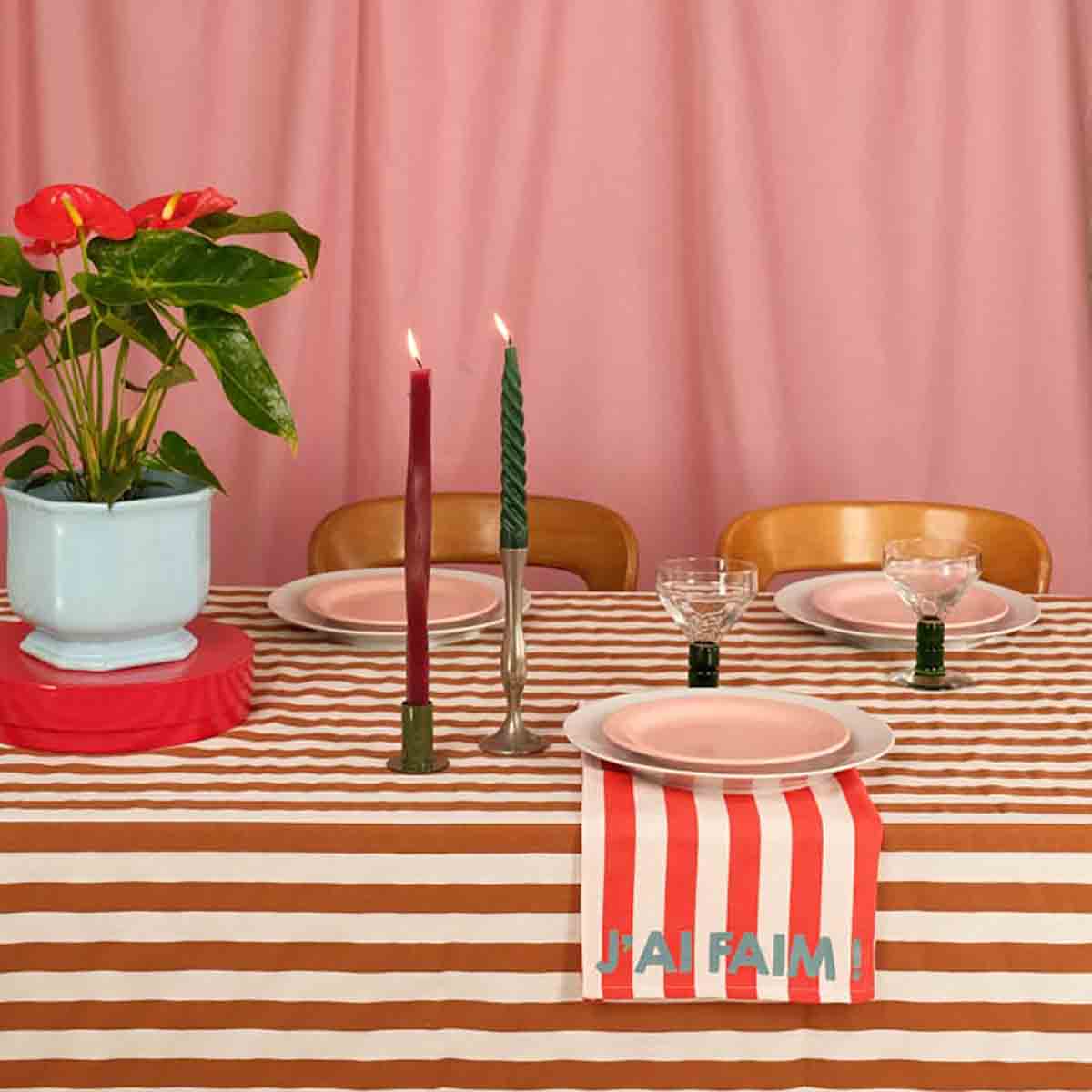 Lot de 2 serviettes - Josephine Rayures Cerise J'ai faim !