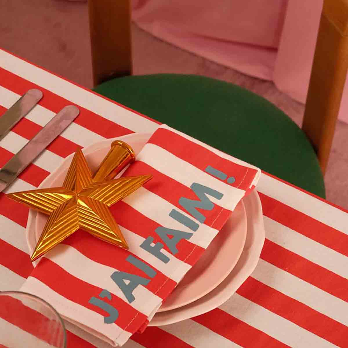 Lot de 2 serviettes - Josephine Rayures Cerise J'ai faim !