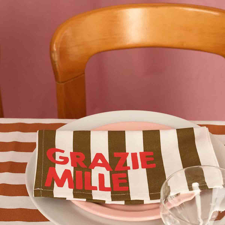 Lot de 2 serviettes - Josephine Rayures Olive Grazie mille