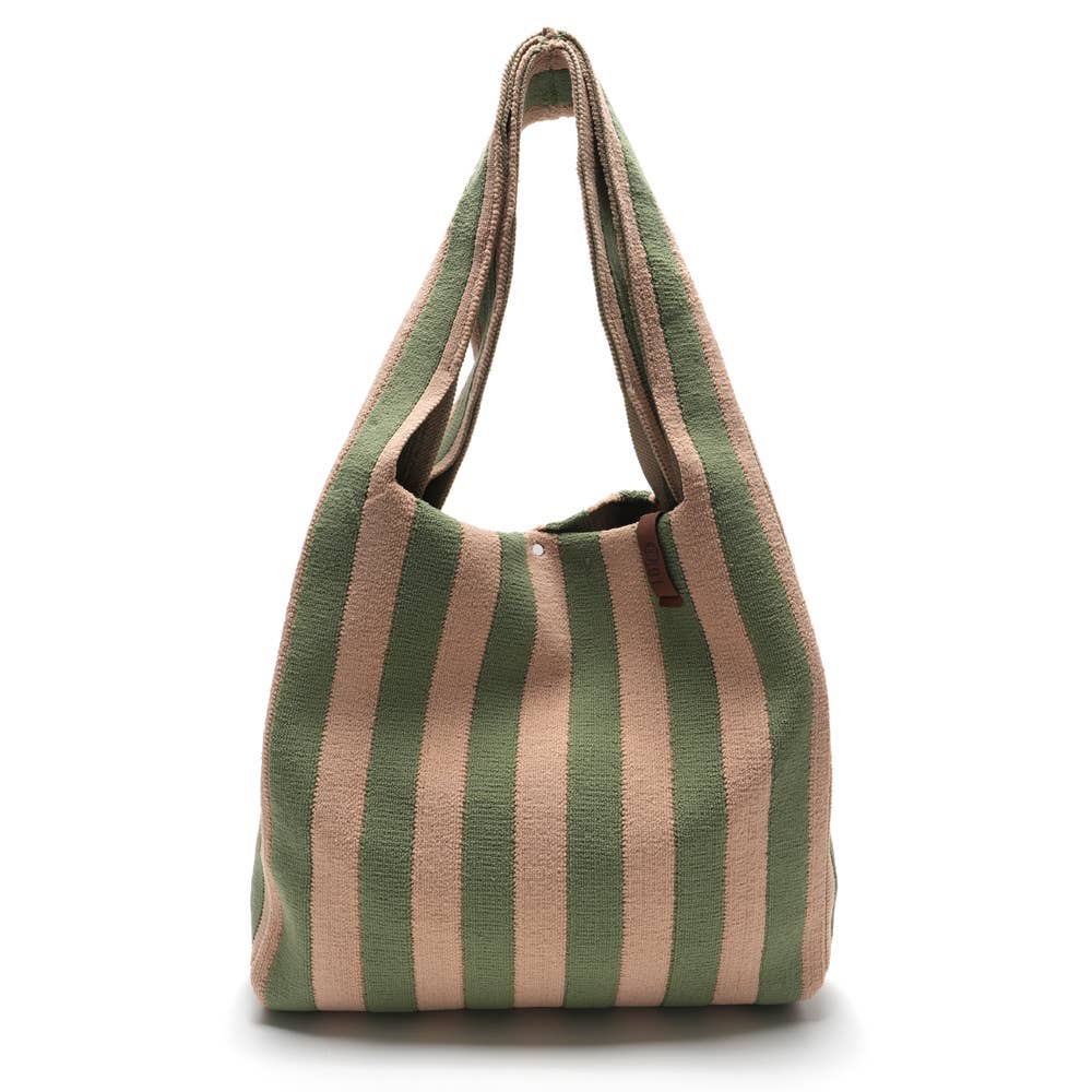 Sac cabas en tricot Lois rayé kaki - LOT83