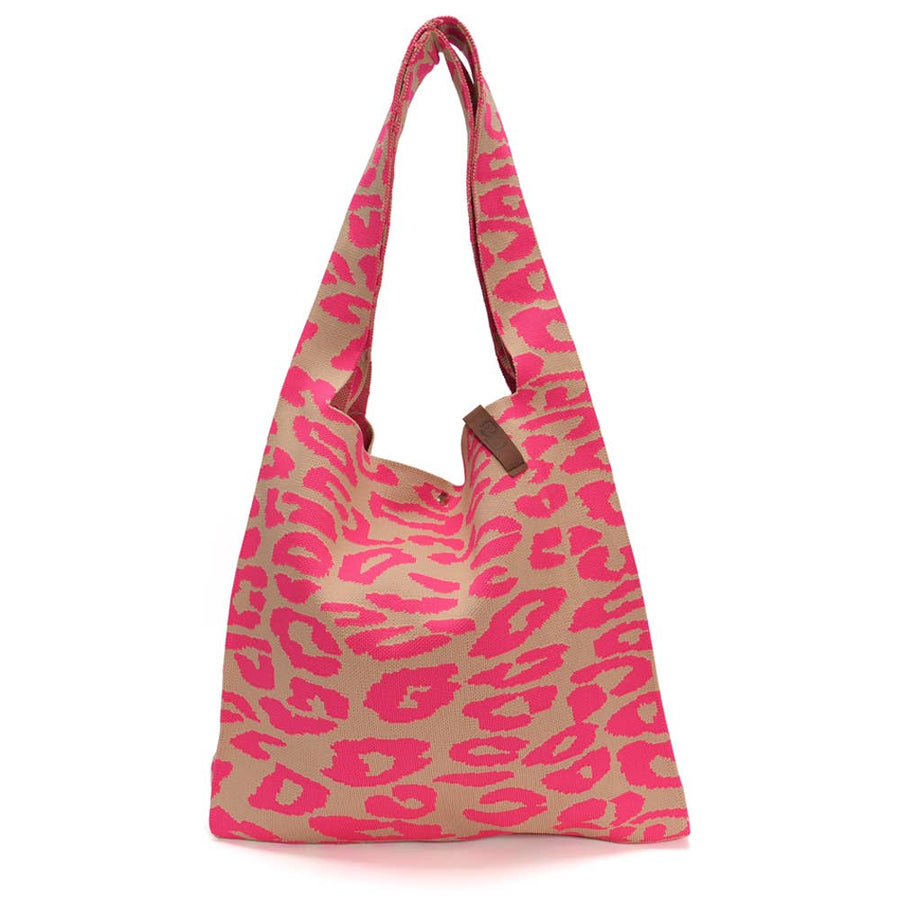 Sac cabas en maille Lois rose léopard