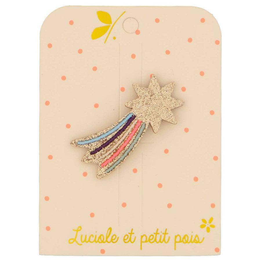 Barrette étoile filante à paillettes rose fluo