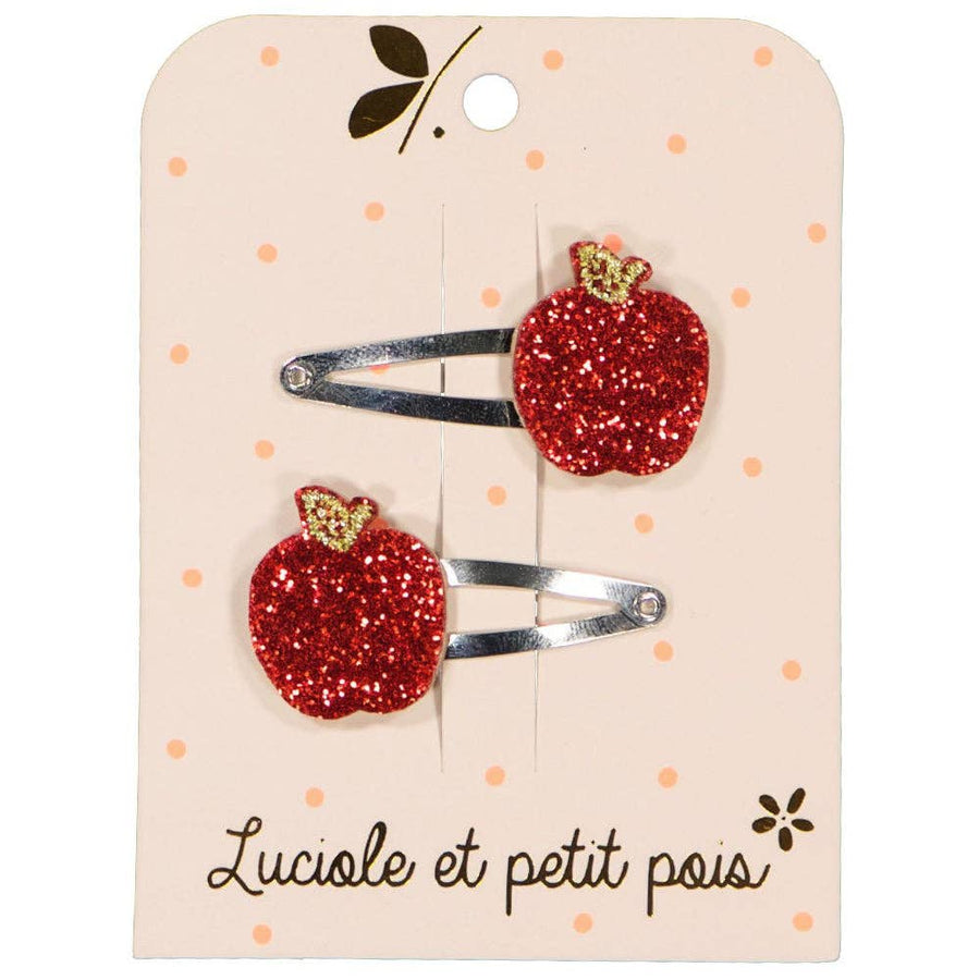 Barrettes enfant pomme à paillettes (paire)