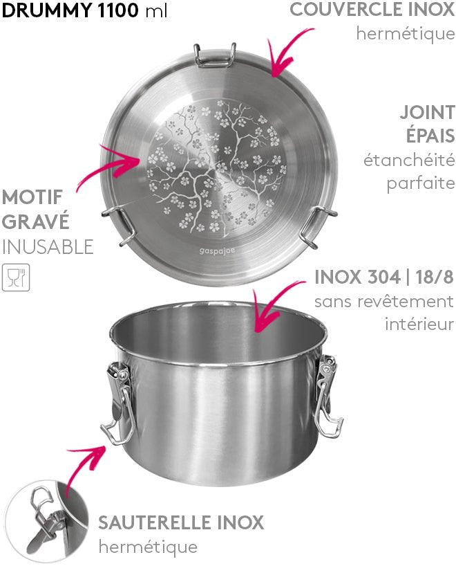 Lunch box inox gravées cerisier - gaspajoe