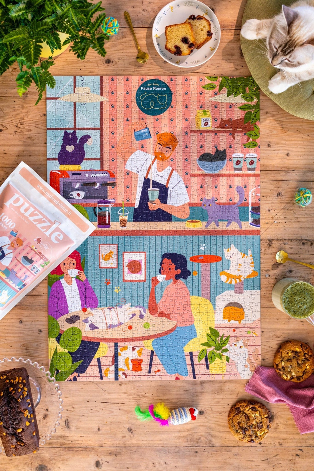 Puzzle adulte 1000 pièces fabriqué en France Pause Ronron - Maison Joliette - vue 2