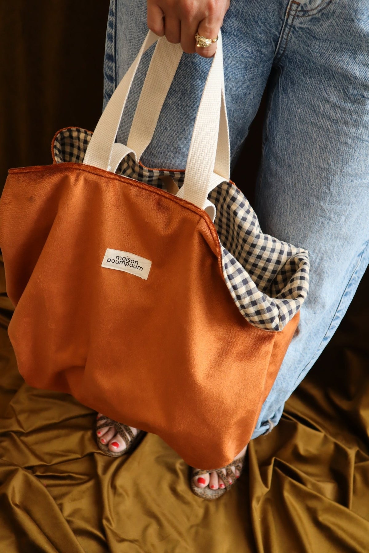 Sac cabas réversible Velours Cognac & Grand Vichy