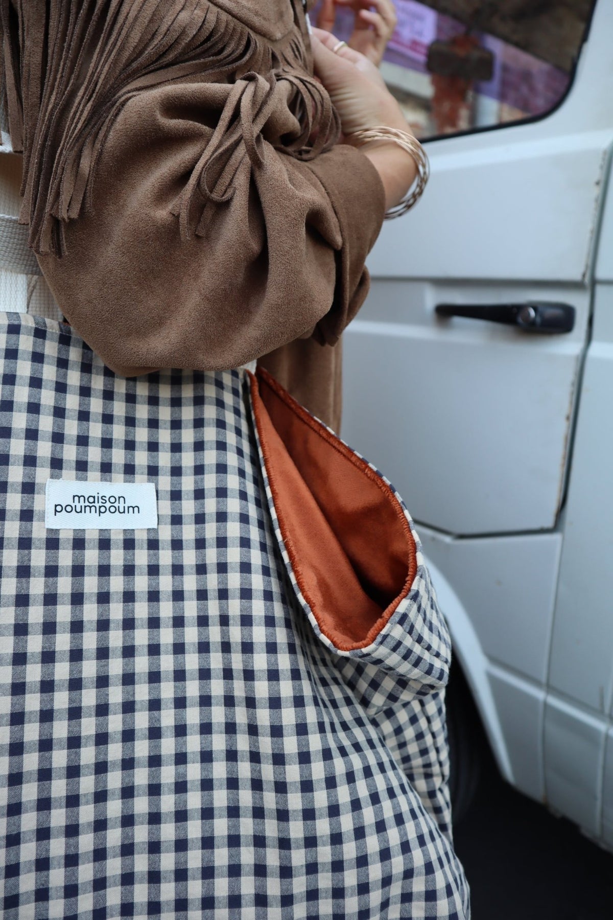 Sac cabas réversible Velours Cognac & Vichy - vue 3