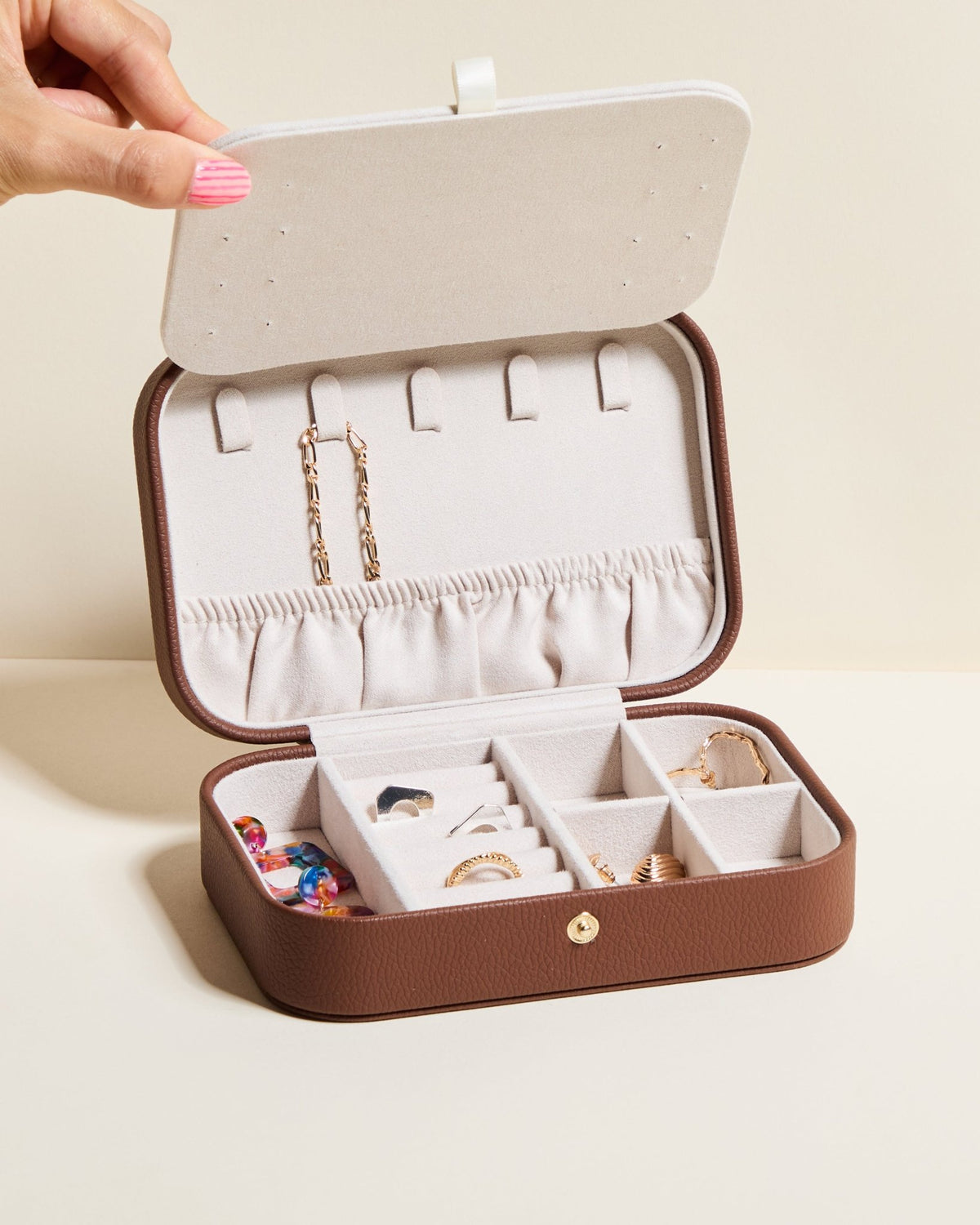 Boîte à bijoux de voyage Brigitte simili cuir Chocolat - Maison Scarlett - vue 2