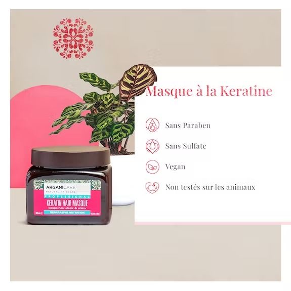 Masque cheveux réparateur et nutritif kératine - arganicare