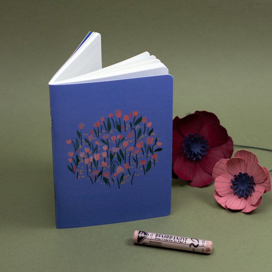 Carnet de notes A6 illustré Tendre Pensée tulipes roses