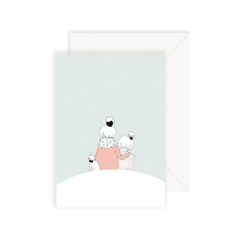 Carte illustrée hiver Sous la Neige maman et sa fille - My Lovely Thing
