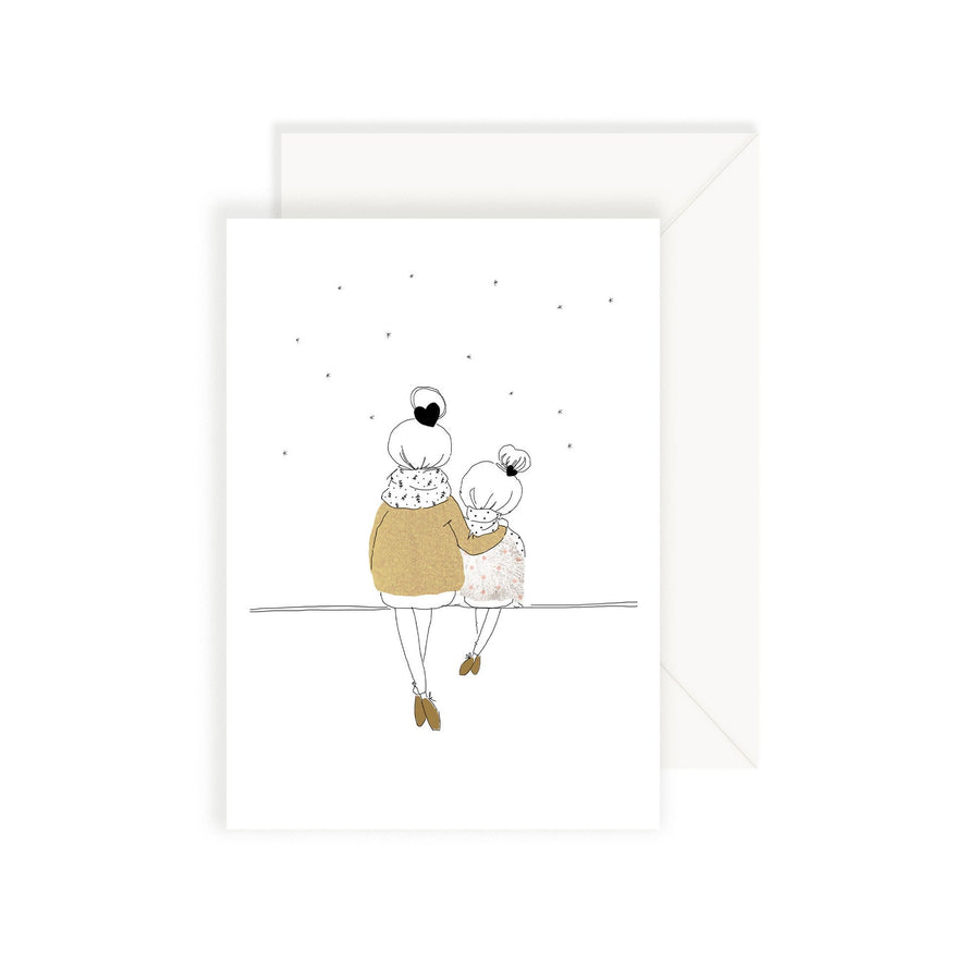 Carte illustrée maman et sa fille Love Mum and Girl Winter