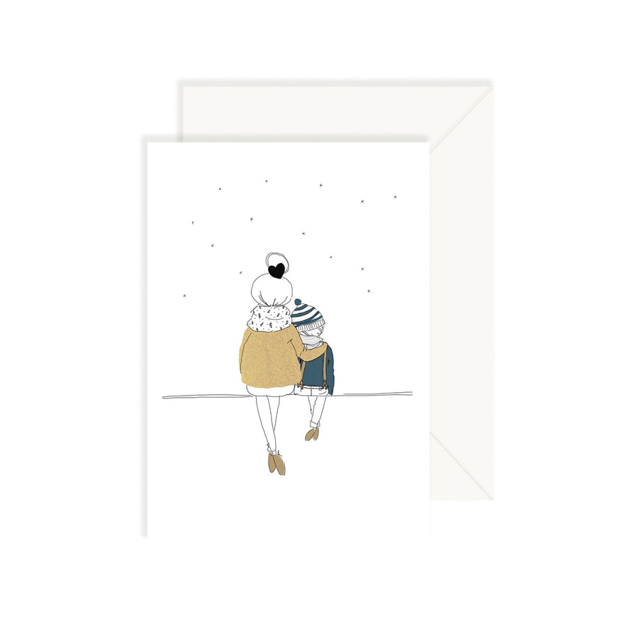 Carte illustrée maman et son fils Love Mum and Boy Winter
