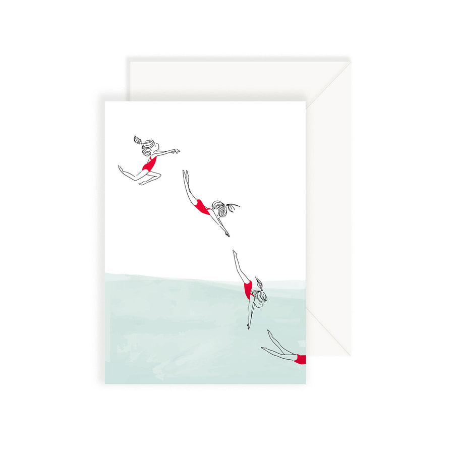Carte illustrée Plongeuse à la mer en traits fins