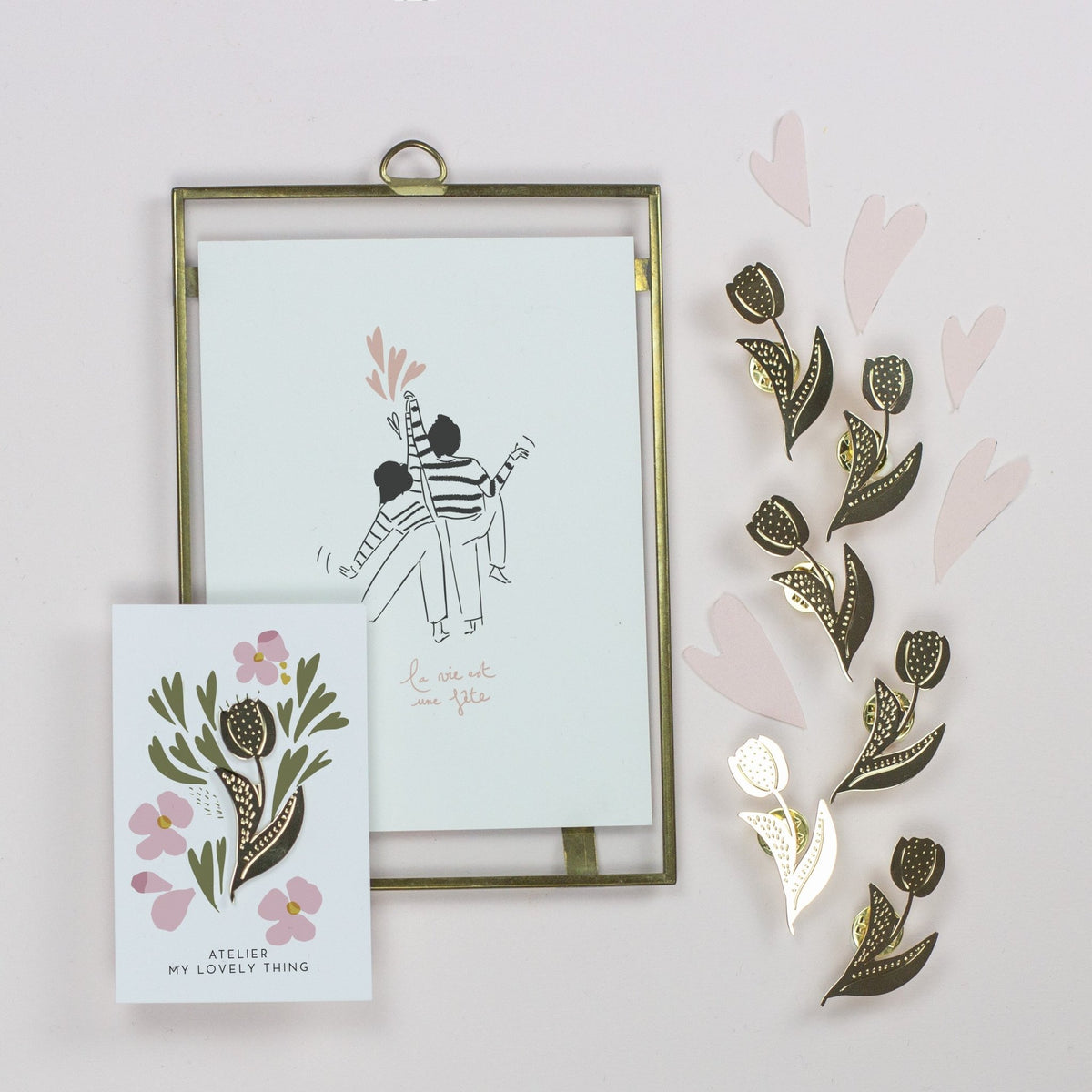 Pin’s Tulipe dorée émail pailleté avec carte illustrée - My Lovely Thing - vue 4