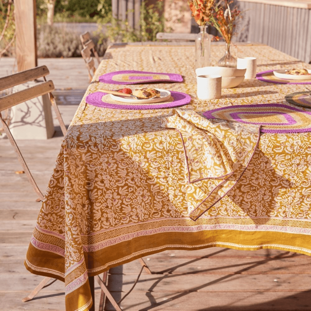 Nappe bohème imprimée fleurs indiennes Iris Olive - bonheur du jour - Lili Margaret