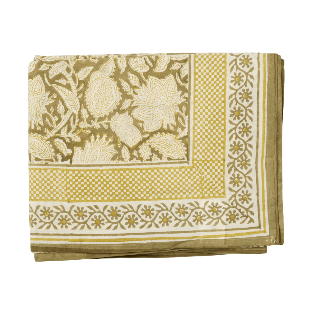 Nappe chandra kaki bohème imprimée fleurs indiennes - Bonheur du Jour - Lili Margaret