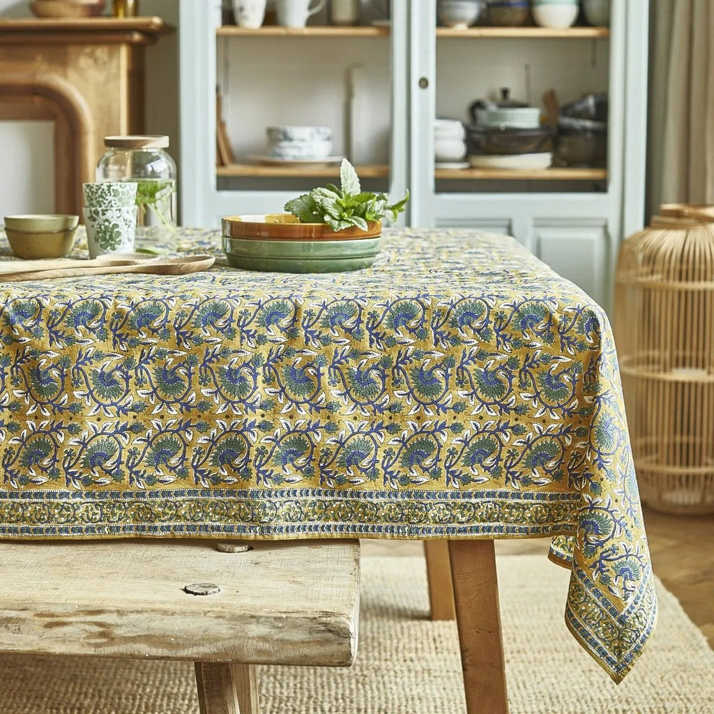 Nappe imprimé fleuri indienne lotus curry - bonheur du jour