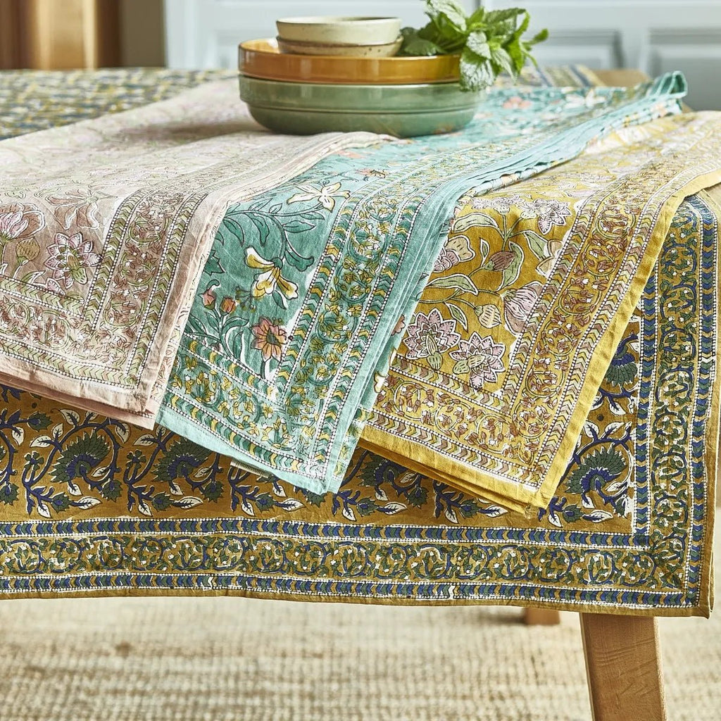 Nappe imprimé fleuri indienne lotus curry - bonheur du jour