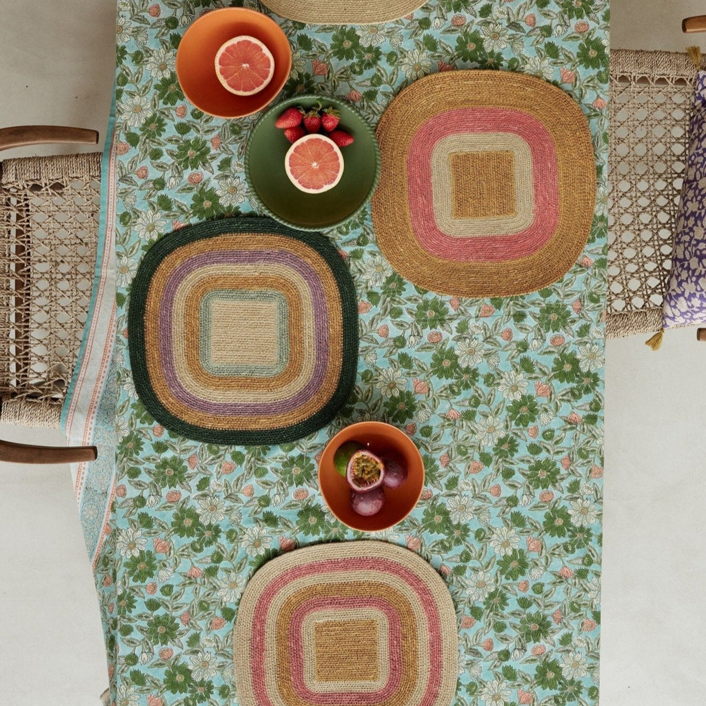 Nappe tissu fleuri meera blue green - bonheur du jour