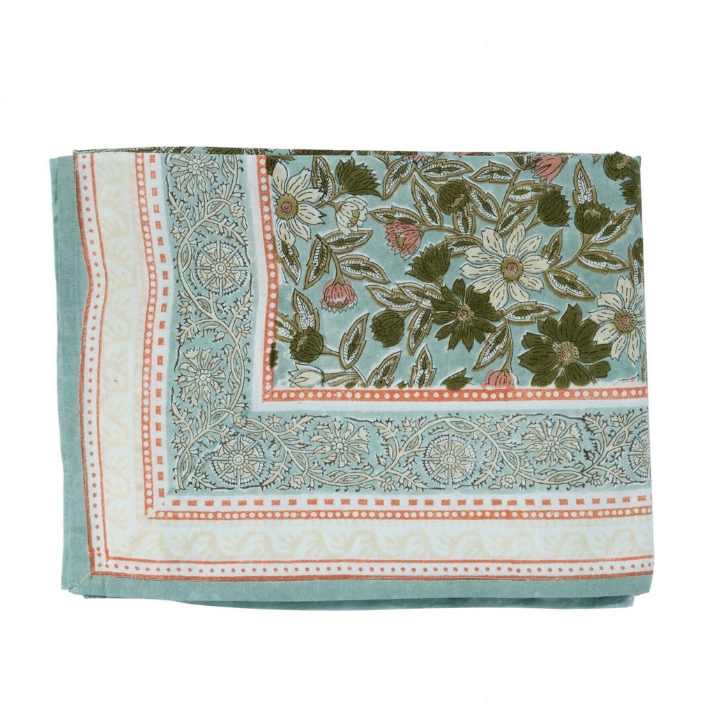 Nappe tissu fleuri meera blue green - bonheur du jour