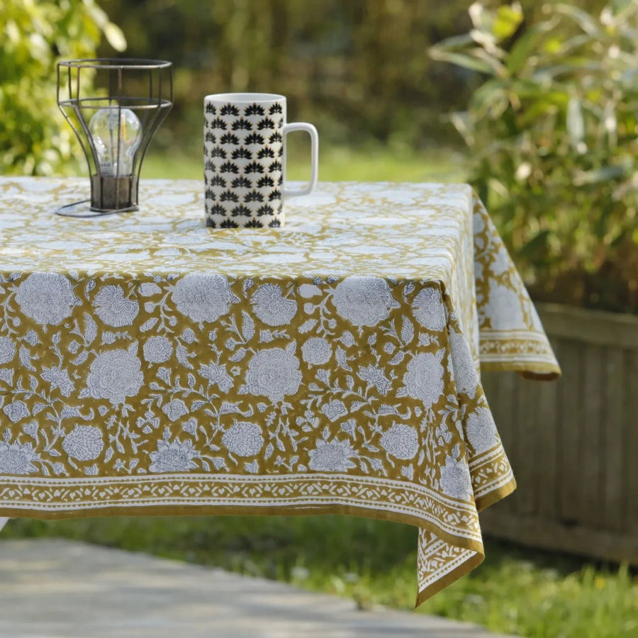 Nappe fleurie en coton tupia absynthe