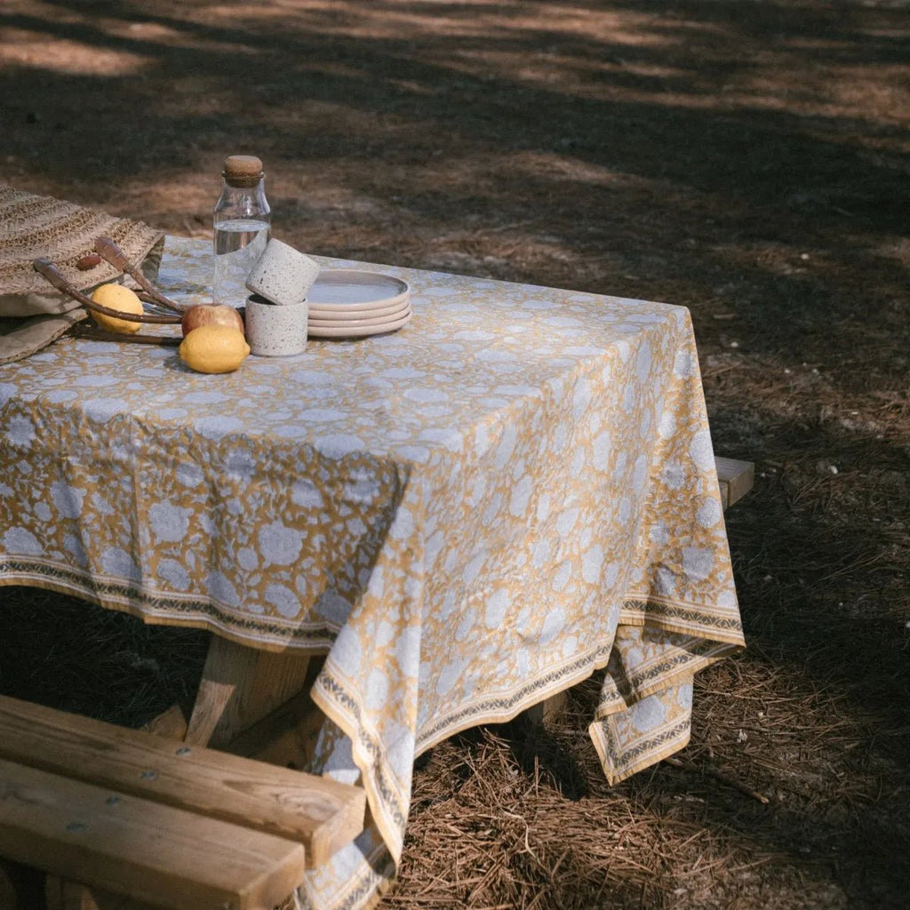 Nappe fleurie en coton tupia absinthe - bonheur du jour