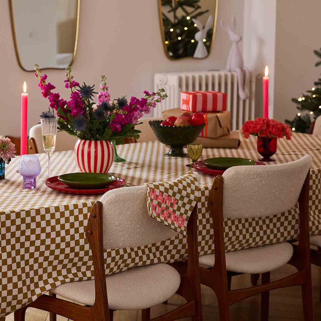 Nappe tissu damier caramel – Rose in April
