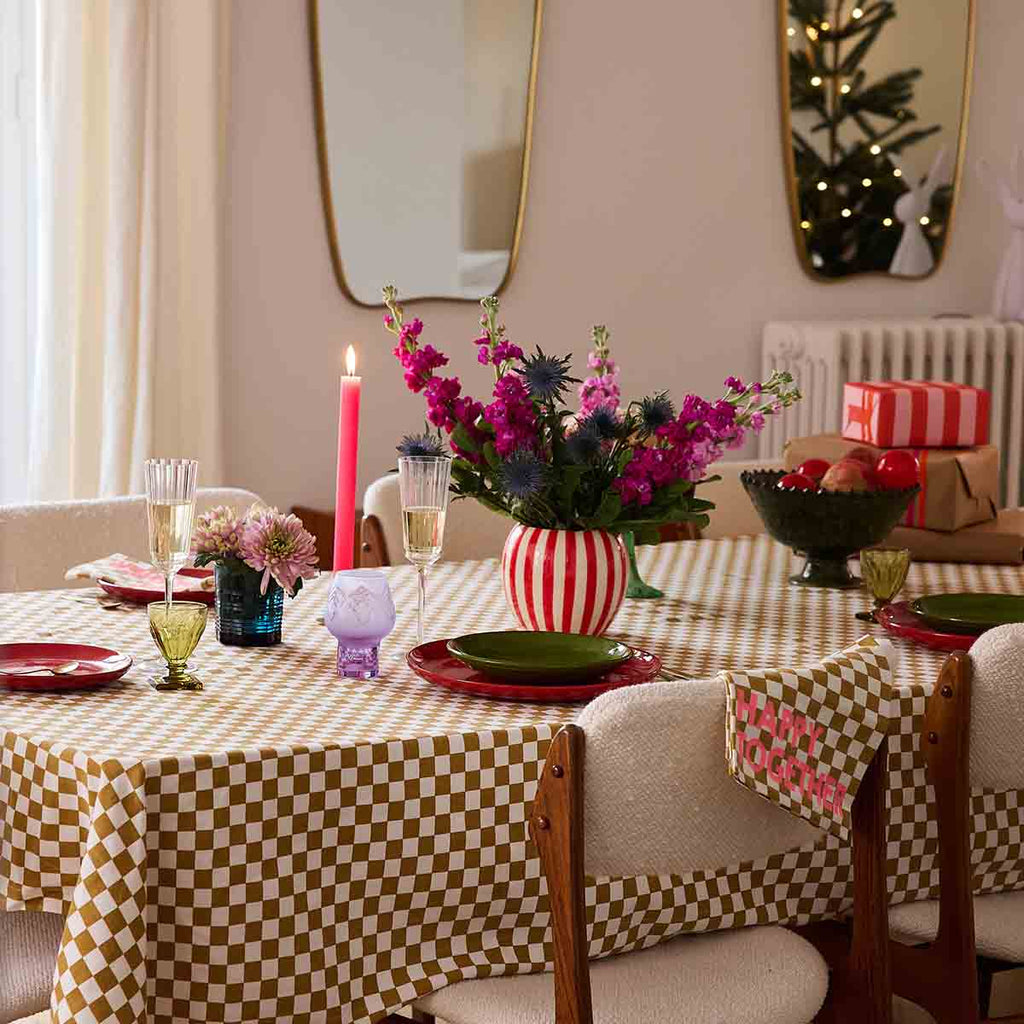 Nappe tissu damier caramel – Rose in April