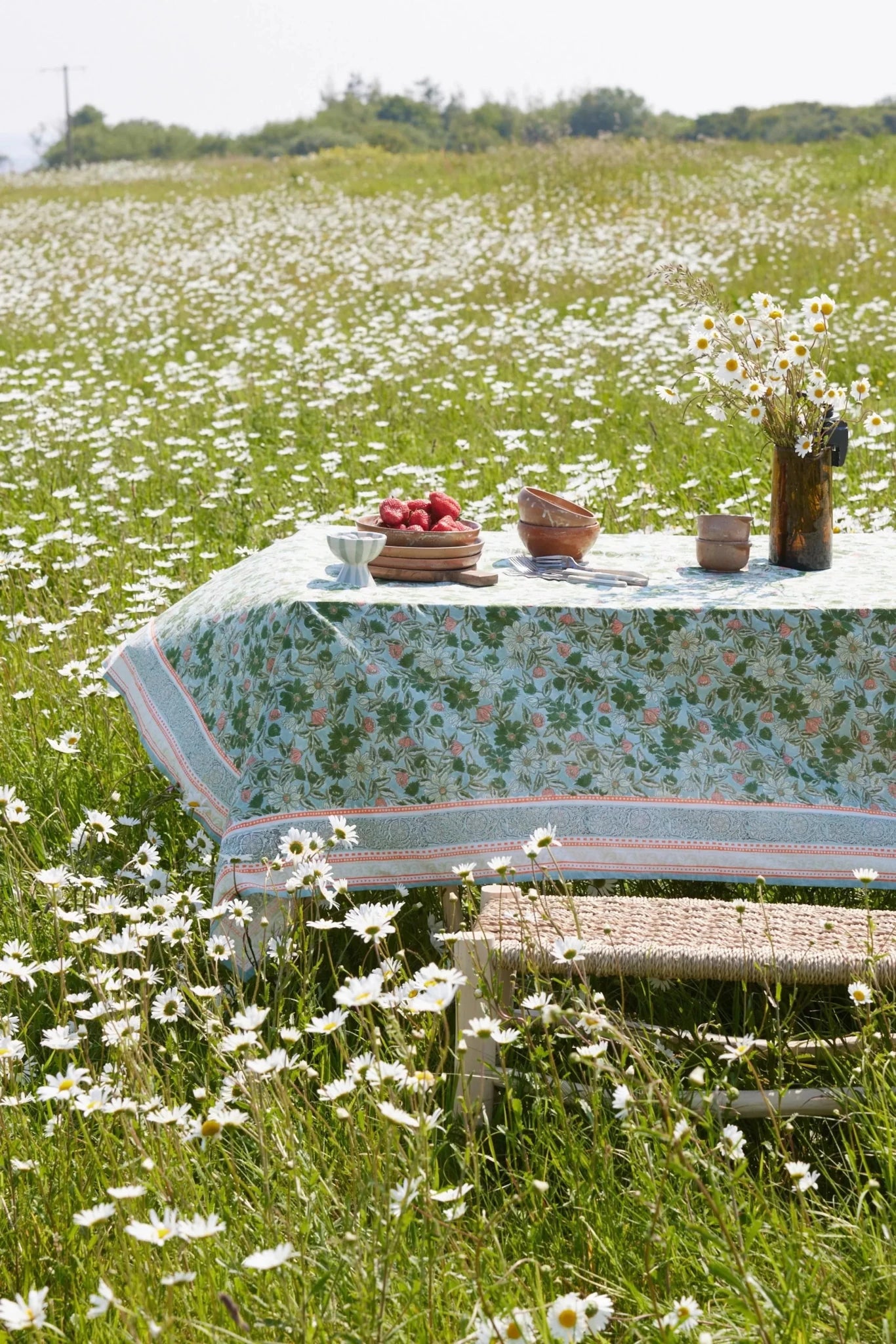 Nappe tissu fleuri meera blue green en coton