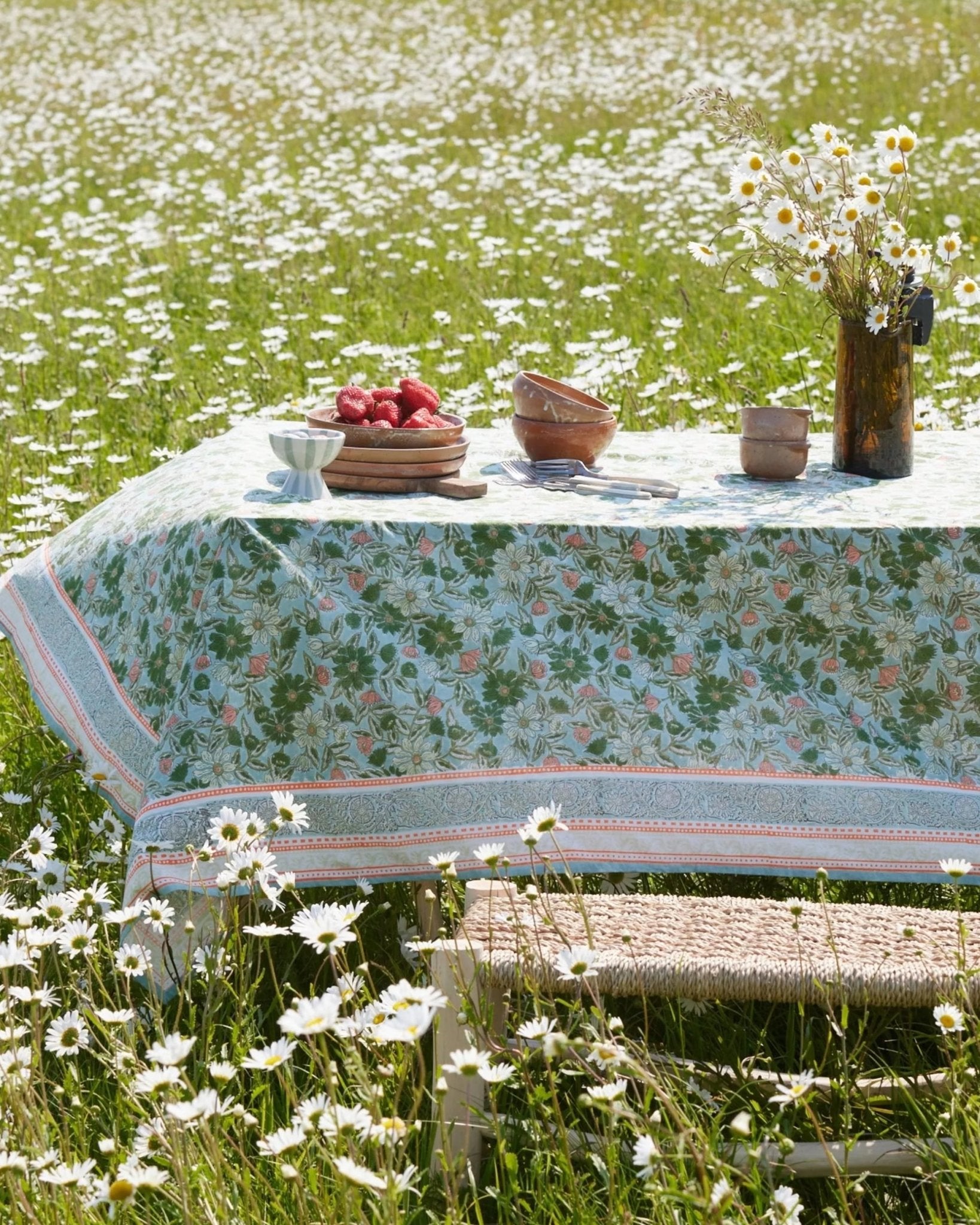 Nappe tissu fleuri meera blue green en coton