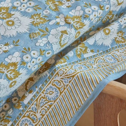 Nappe vishnu blue imprimée fleurs indiennes - Bonheur du Jour - Lili Margaret