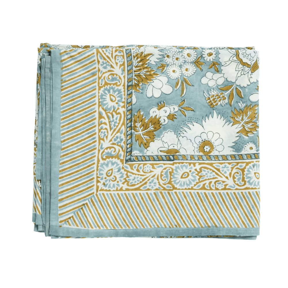 Nappe vishnu blue imprimée fleurs indiennes - Bonheur du Jour - Lili Margaret