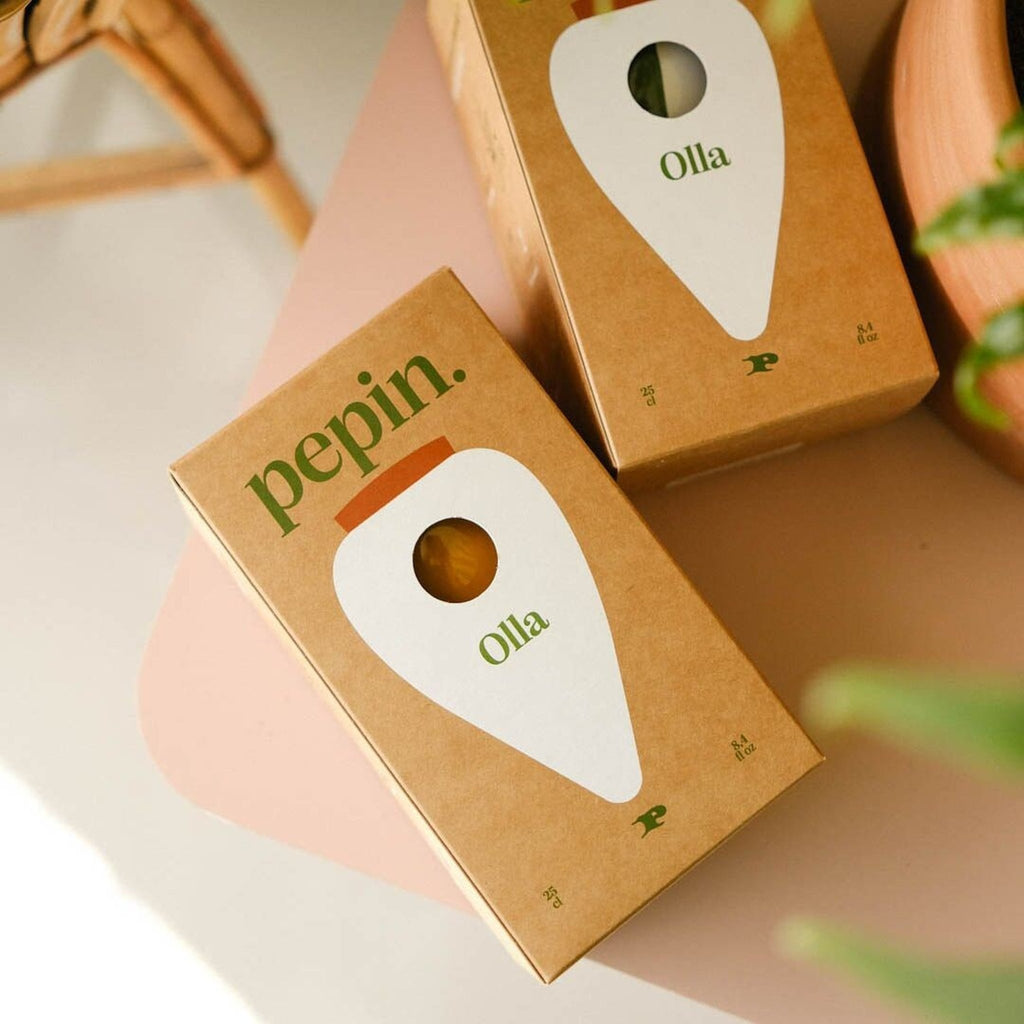 Olla hydratante rayée orange crème pour jardin intérieur - pepin