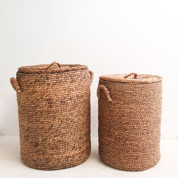 Panier à linge en jacinthe d'eau ikat (2 tailles) - soeji